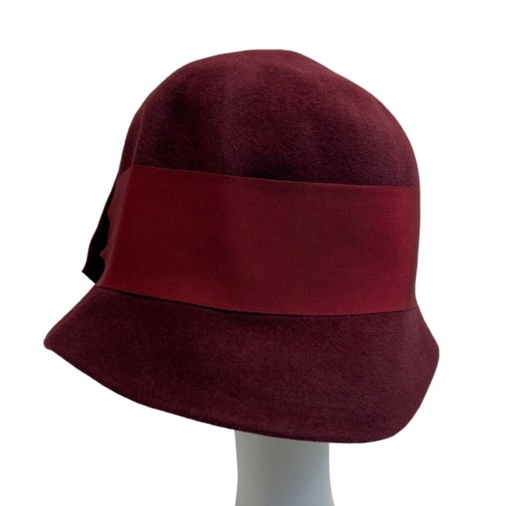 Vintage 40s Era Style Grevi Firenzi Women's Burgundy Red Rabbit Felt Cloche Hat - Picture 4 of 8